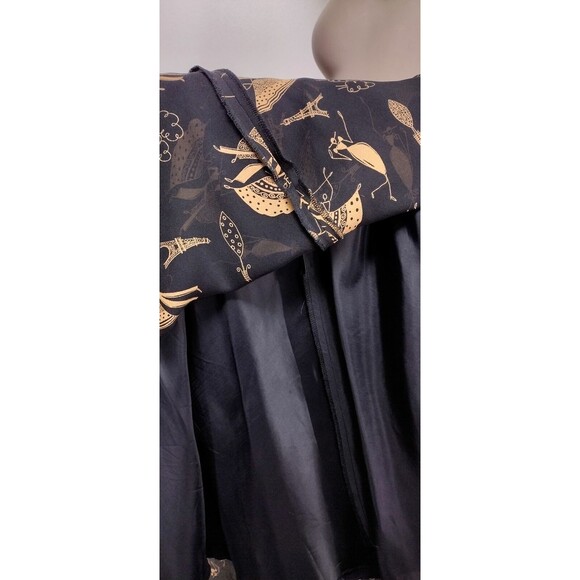 Vintage 90s 100% Silk Black Gold Paris Flamenco Dancer All Over Print Dress - Picture 8 of 9